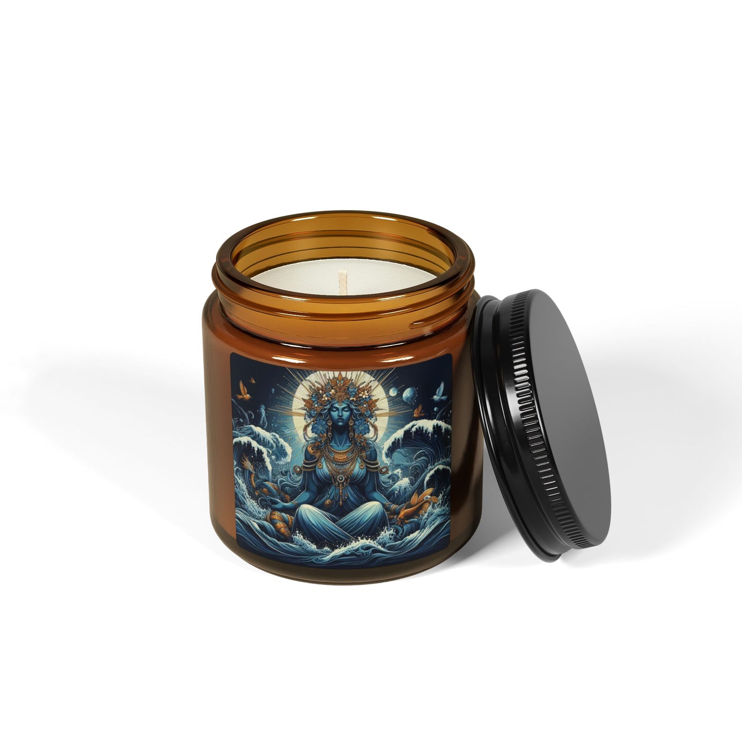 Serenity Soy Candle - Ocean Goddess Design, Multi-Size Amber Jar