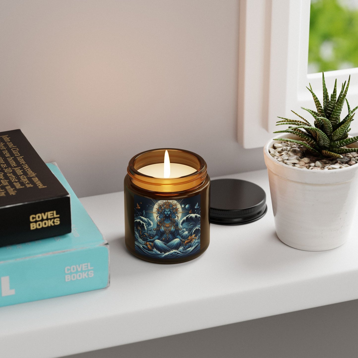 Serenity Soy Candle - Ocean Goddess Design, Multi-Size Amber Jar