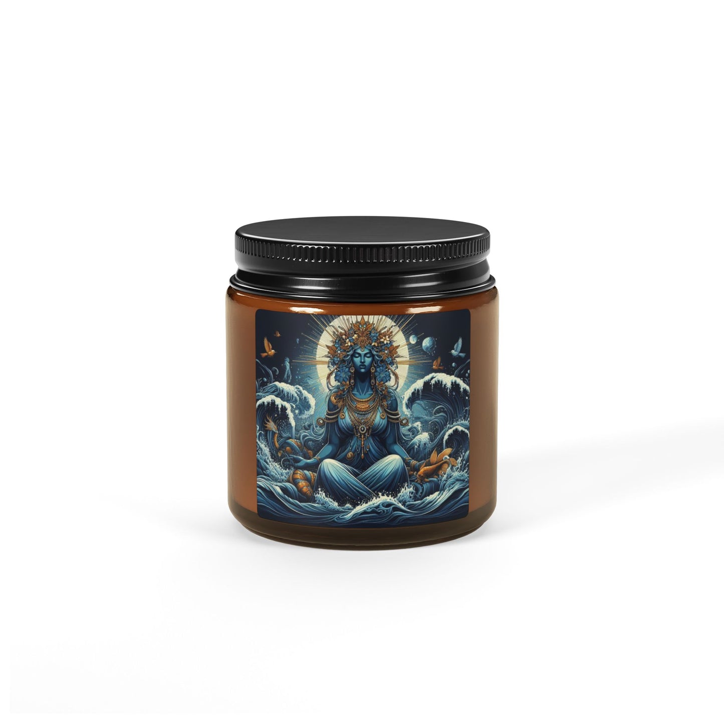 Serenity Soy Candle - Ocean Goddess Design, Multi-Size Amber Jar