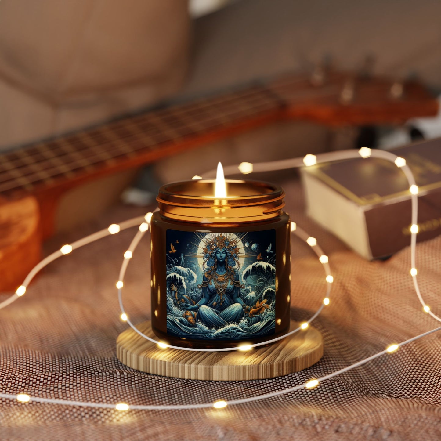 Serenity Soy Candle - Ocean Goddess Design, Multi-Size Amber Jar